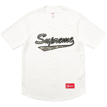 Supreme Snake Script Logo Baseball Jersey White (WORN)