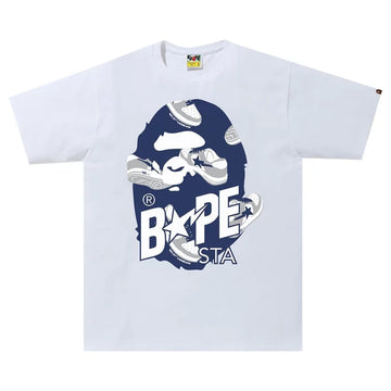 Buy BAPE Random Bape Sta Ape Head Relaxed Tee 'White/Navy