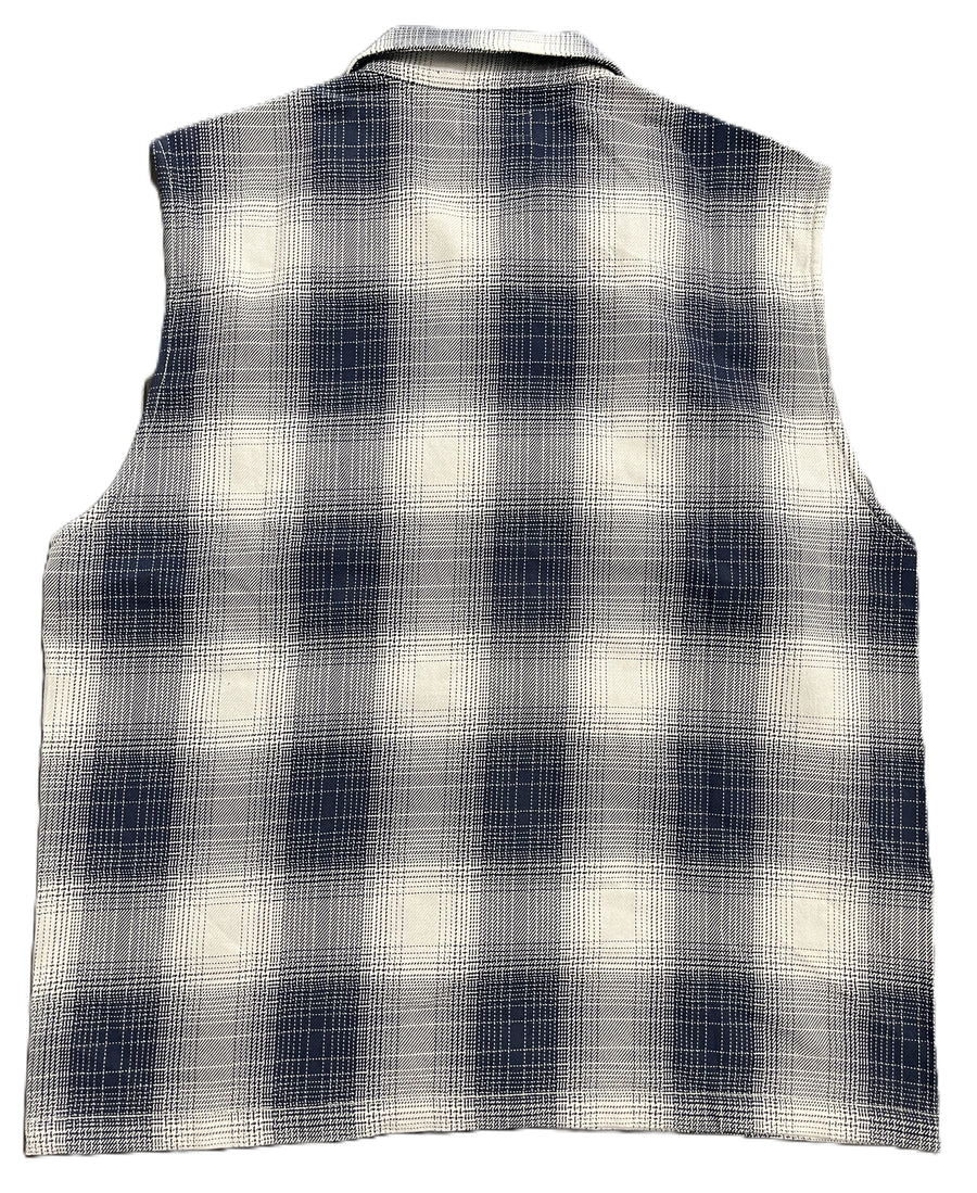 Stussy Shadow Plaid Zip Vest Blue (WORN)