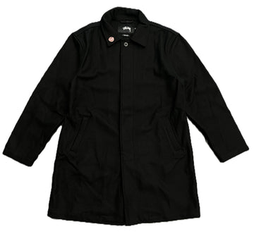 Stussy Wool Trench Coat Black (WORN)