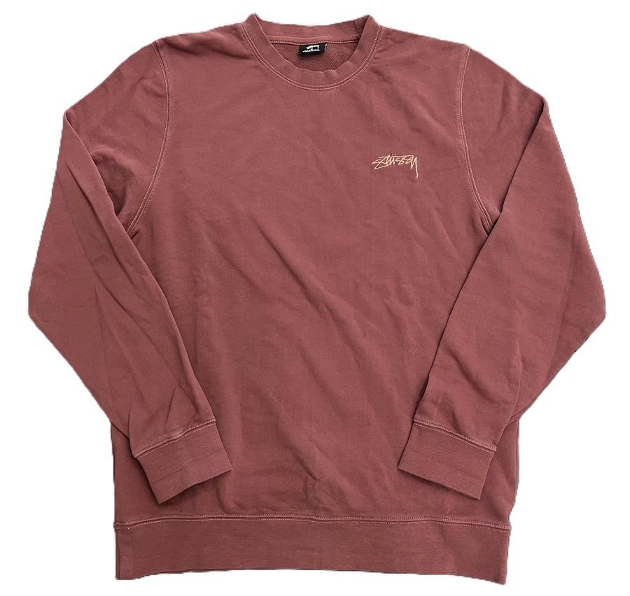 Stussy Pigment Dyed Smooth Stock Crewneck Burgundy (WORN)