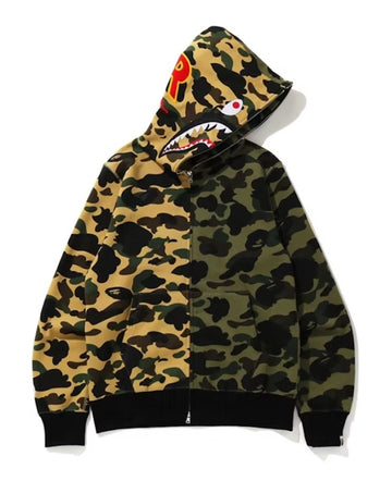 BAPE 1st Camo Half Shark Full Zip Hoodie Green/Yellow