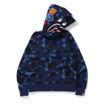 BAPE Color Camo Shark Wide Full Zip Double Hoodie Navy