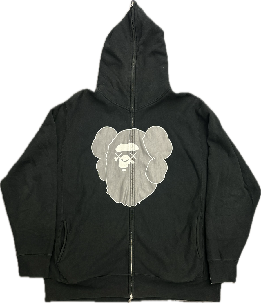BAPE KAWS Big Ape Head Full Zip Up Hoodie Black (WORN)
