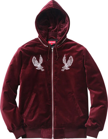 Supreme Velvet Hooded Bomber Burgundy