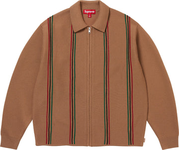 Supreme Stripe Zip Up Polo Sweater Tan (WORN)
