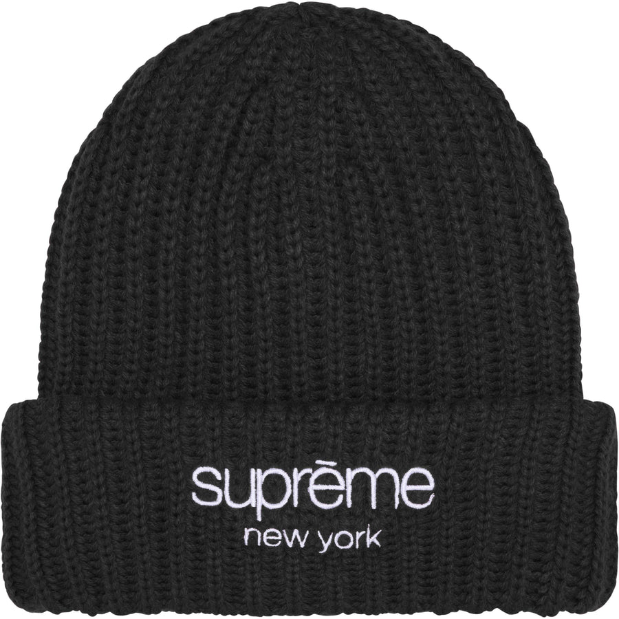 Supreme Chunky Rib Logo Beanie Black