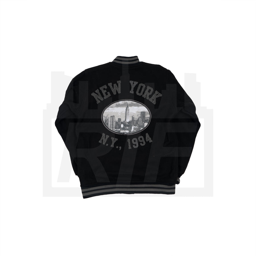 NY City Scape Varsity Jacket Black
