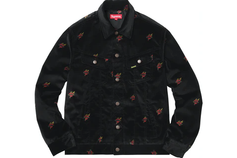 Supreme Velvet Trucker Jacket Black Sacred Hearts