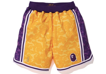 BAPE x Mitchell & Ness Lakers ABC Basketball Authentic Shorts Yellow (WORN)