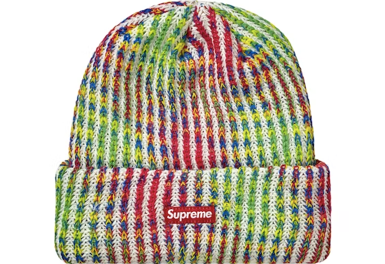 Supreme Rainbow Knit Loose Gauge Beanie (FW21) White