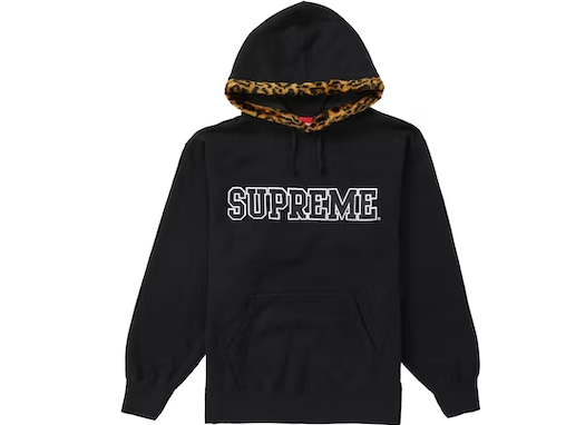 Supreme Leopard Trim Hooded Sweatshirt Black (WORN)