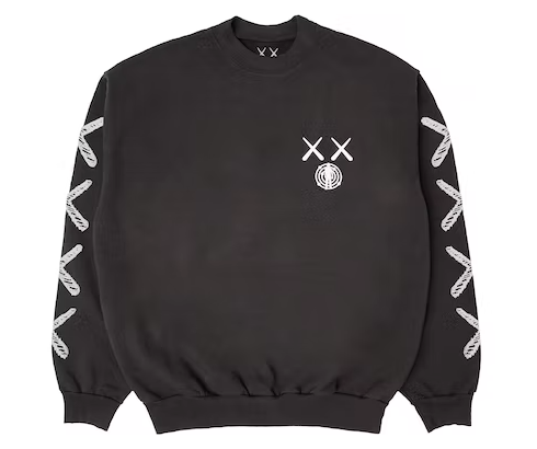 KAWS For Kid Cudi Moon Man Back Print Crewneck Sweatshirt Vintage Black