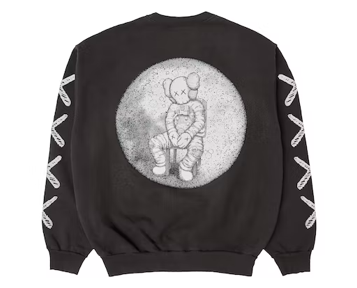 KAWS For Kid Cudi Moon Man Back Print Crewneck Sweatshirt Vintage Black